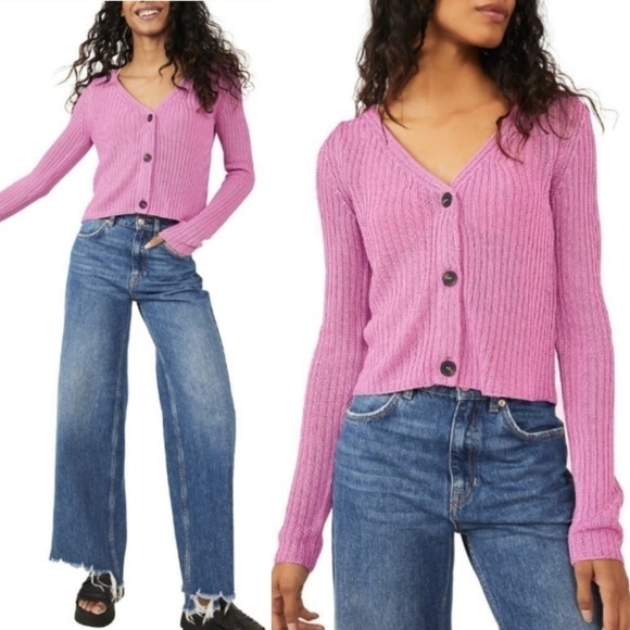 NWT Free People Game On Cardigan in Butterfly Blush Size XS $78 - Picture 1 of 9